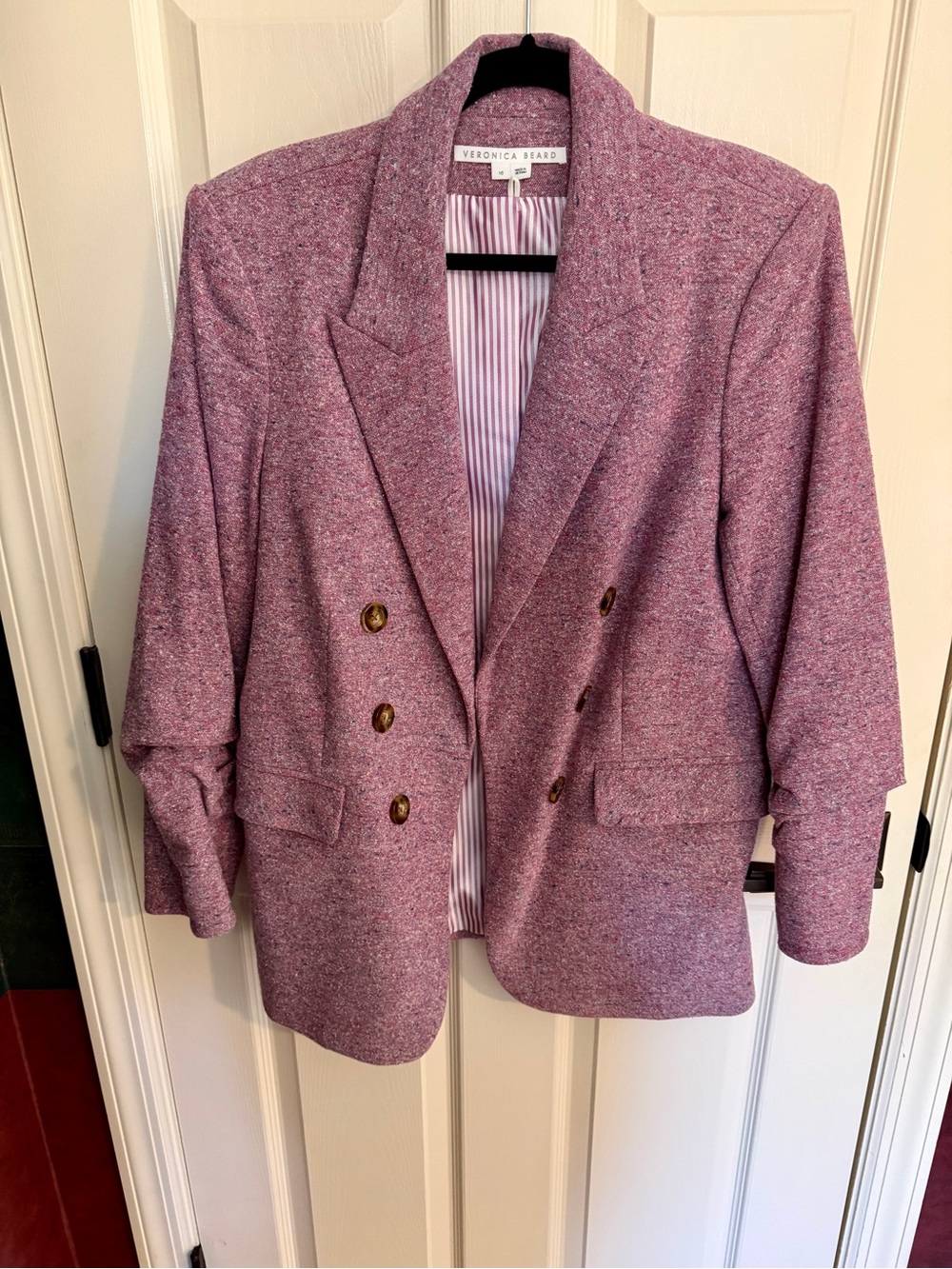 Veronica Beard Pink Tweed Double Breasted Blazer Jacket Size 16